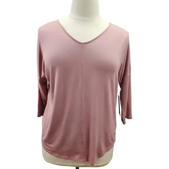 NWT Tahari Women’s Knit Top XL Pink V-Neck 3/4 Sleeve Stretch Pullover Casual - Picture 2 of 11